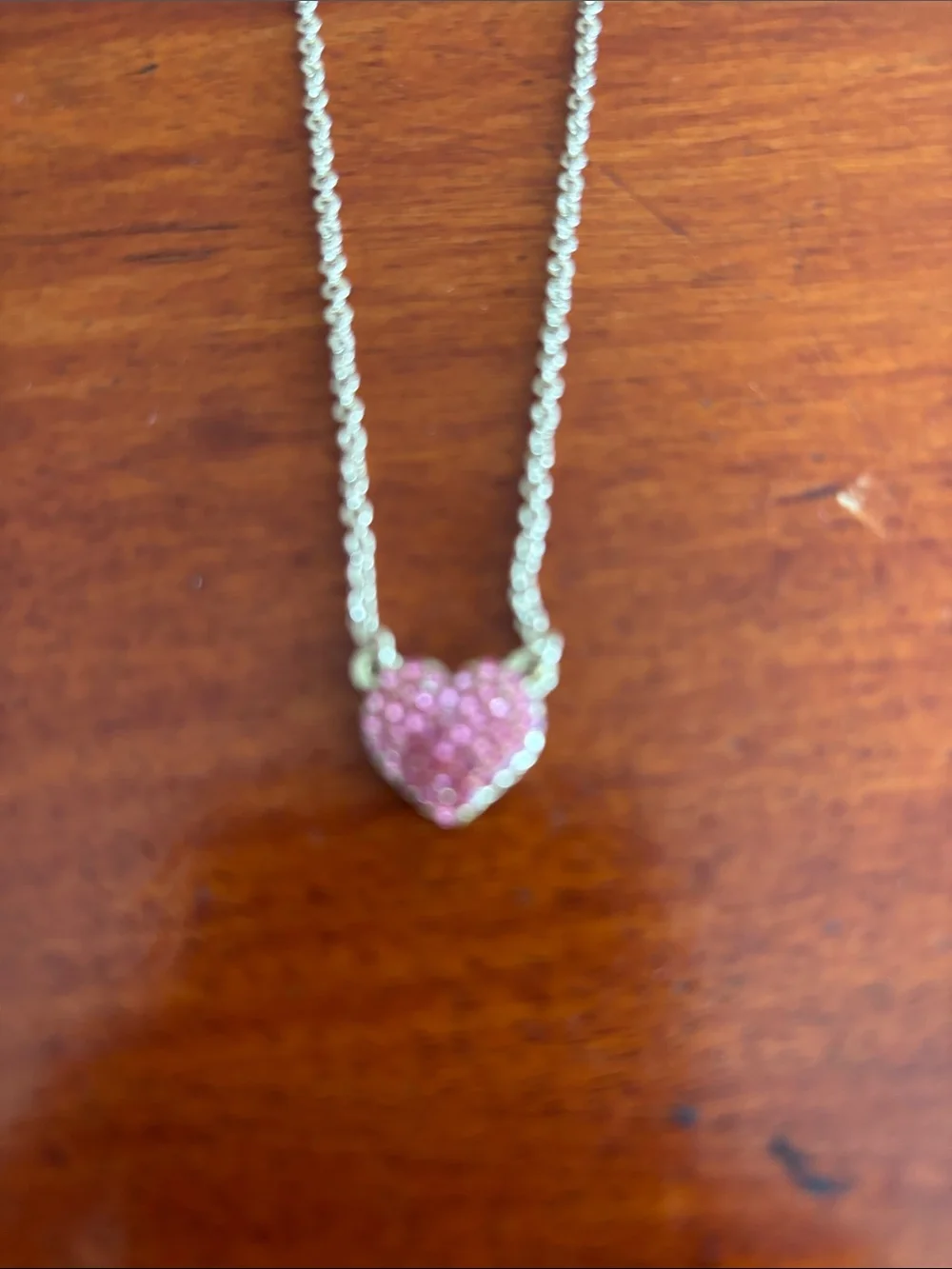 J. Crew Gold Chain Necklace with Pink Crystal Heart Pendant and Matching Studs
